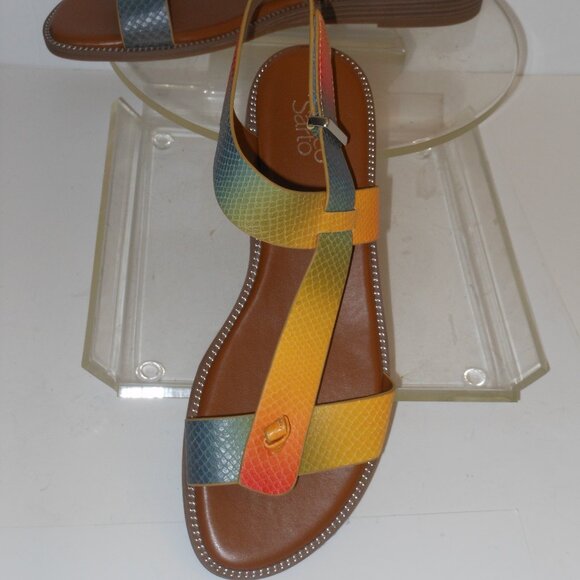 Franco Sarto Gold and Red Sandals Elegant Strappy Design - Picture 8 of 9